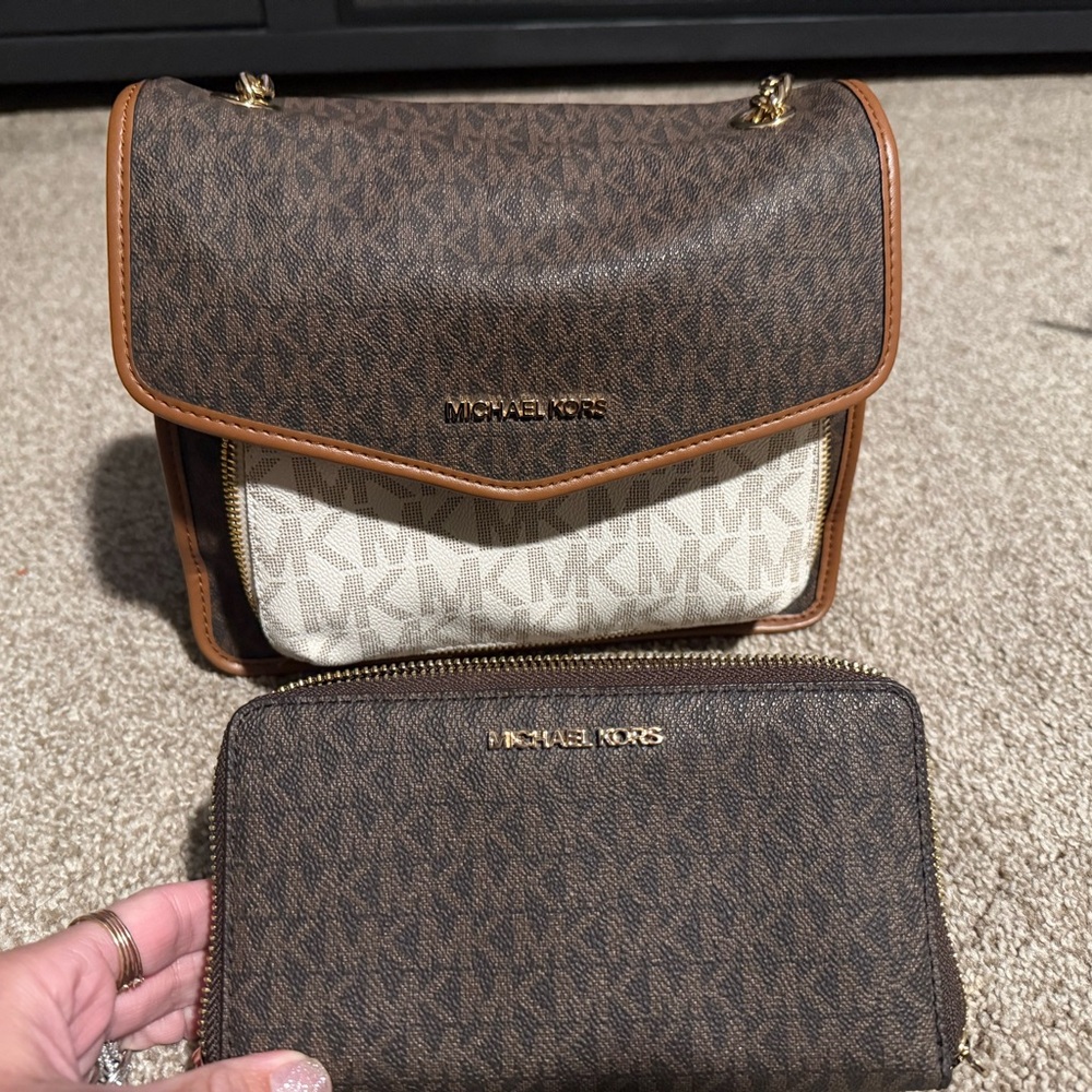 Michael Kors Brown and Cream Crossbody Bag